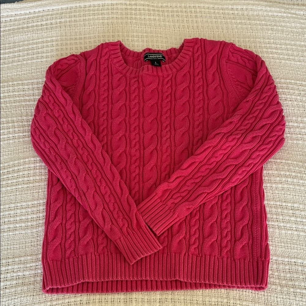 Lands' End Women's Pink Cable Knit Sweater